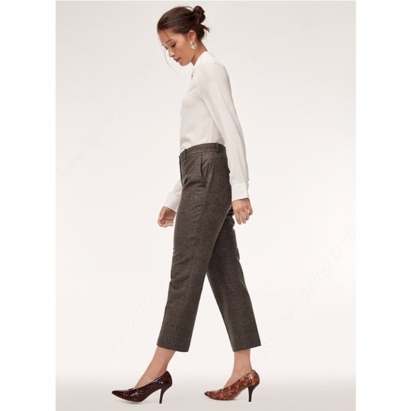 Aritzia Wilfred Gimont Pant Plaid Wool Crop Trousers Straight Leg Brown Size 2 - Picture 8 of 16